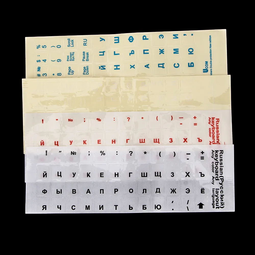 1PCs Russian Transparent Keyboard Stickers Russia Layout Alphabet Black White Label Letters for Notebook Computer PC Laptop