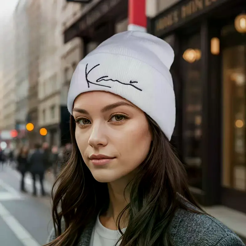 칼 카니 레트로 레터 자수 니트 모자 남녀 공용 겨울 따뜻한 후드 니트 모자