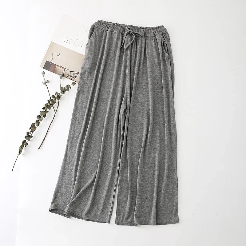 

Summer Girls Trousers Modal Loose Thin Grey Wide Leg Pants Casual Lace Up Cropped Pants Female Plus Size Gray Cool Stretch Pants