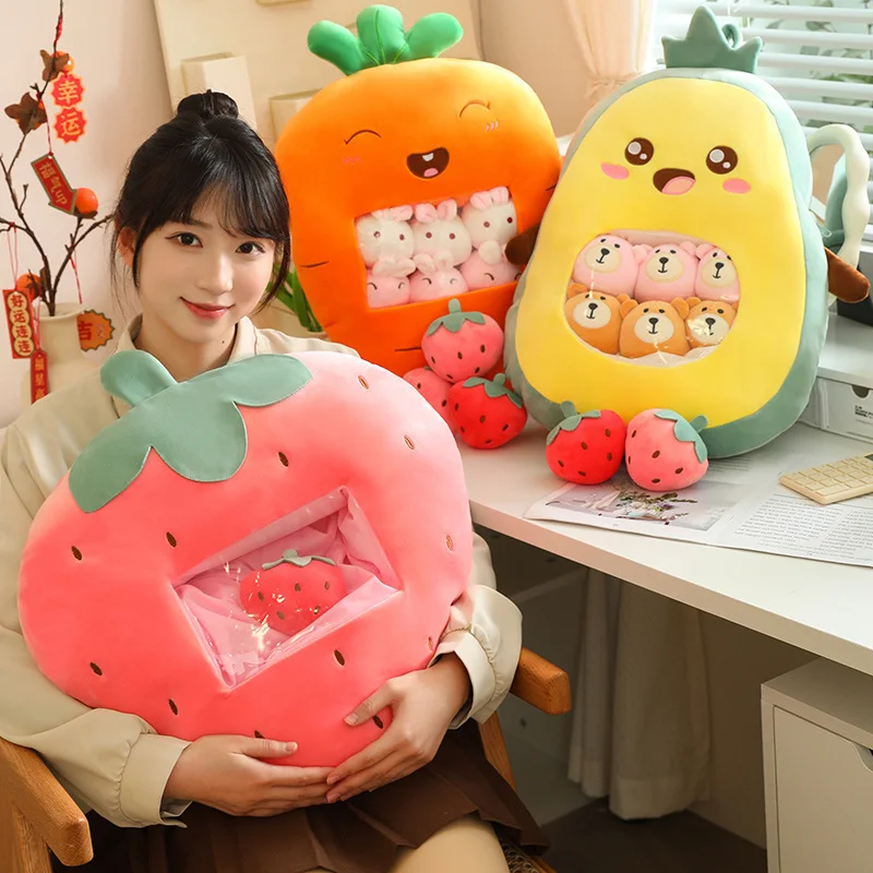 New  Strawberry Banana Avocado Carrot Plush A Bag Of Fruit Toy Stuffed Soft Snack Pillow Plush Toys Birthday  Gift For Baby