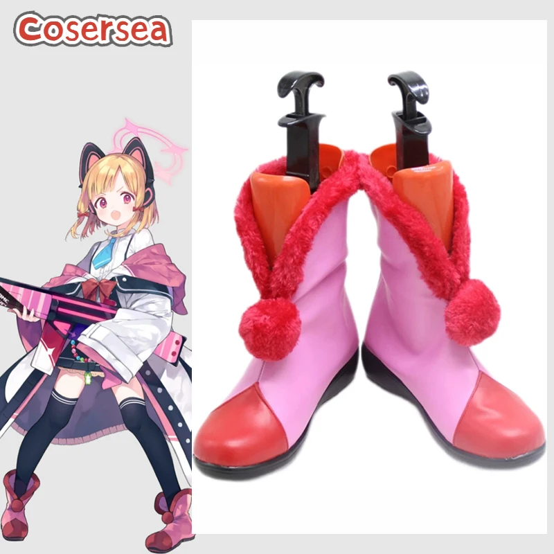 

Cosersea Saiba Momoi Cosplay Shoes Game Blue Archive Saiba Momoi Halloween Roleplay Party Pink PU Leather Flat Heel Cosplay Boot