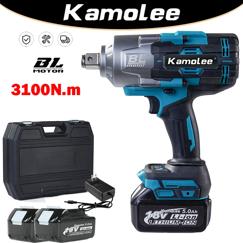 

Kamolee 3100NM Brushless Electric Wrench 3/4 inch Cordless Impact Wrench Handheld Power Tool For Makita 18v Battery