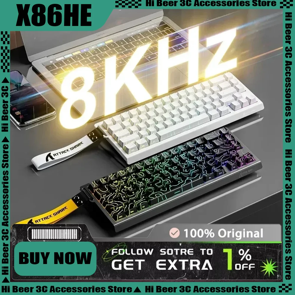

ATTACK SHARK X68HE Gaming Mechanical Keyboard 8K Low Delay RGB 0.01mm RT Accuracy E-Sports Magnetic Keyboard Fashion