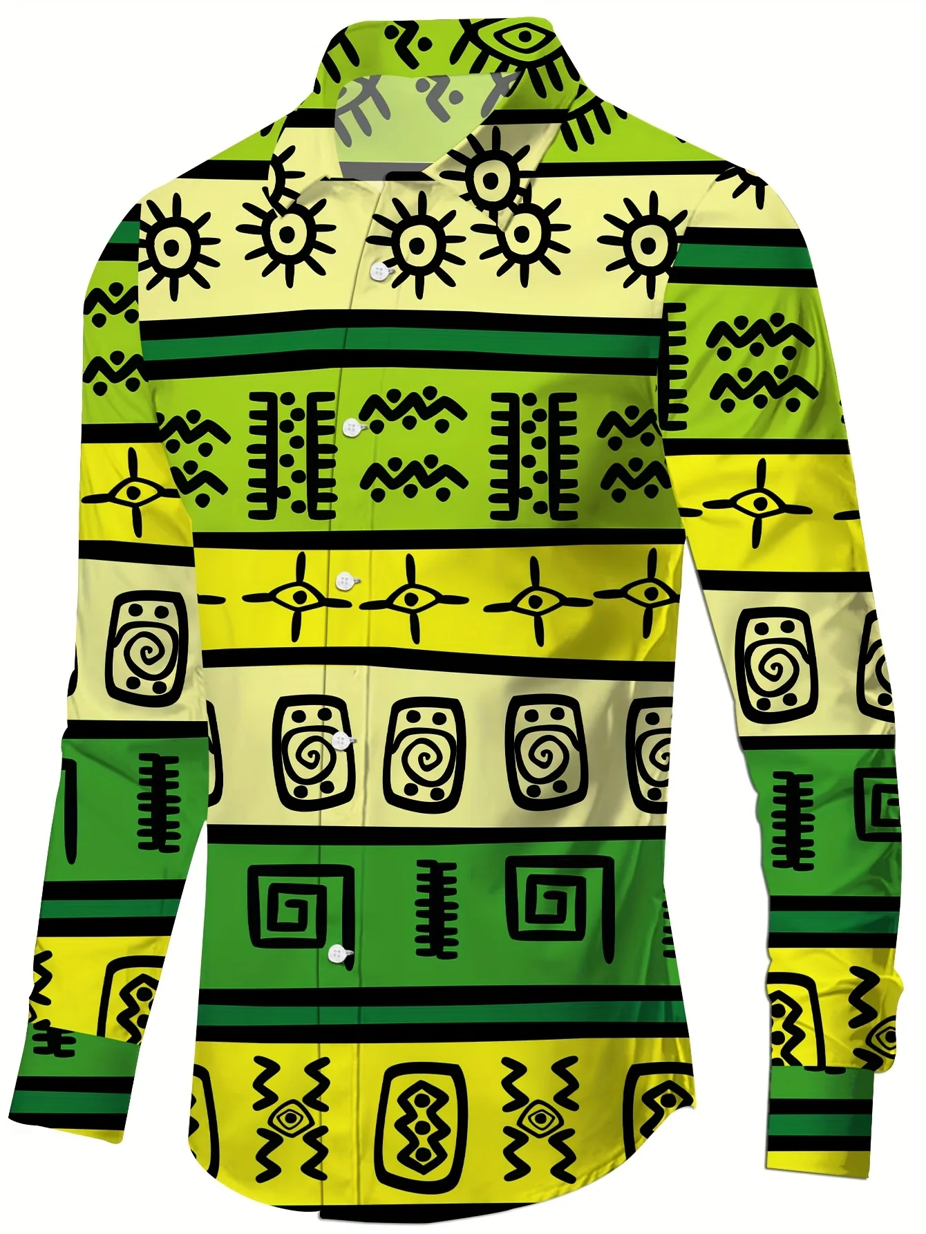 Men'S Stylish Long Sleeve Print Button-Up Shirt  Vibrant Floral  Geometric Design Comfortable Breathable Long-sleeved shirt Top