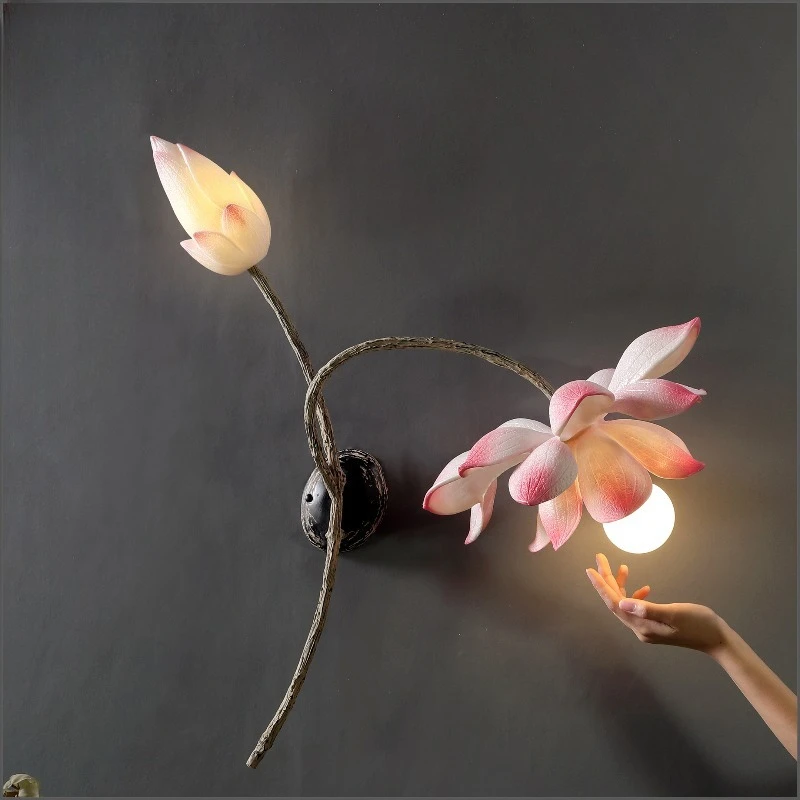 

Настенные светодиодные светильники в японском стиле с дизайном лотоса, бра для чайных домов, ресторанов, коридоров, атмосферное декоративное освещение