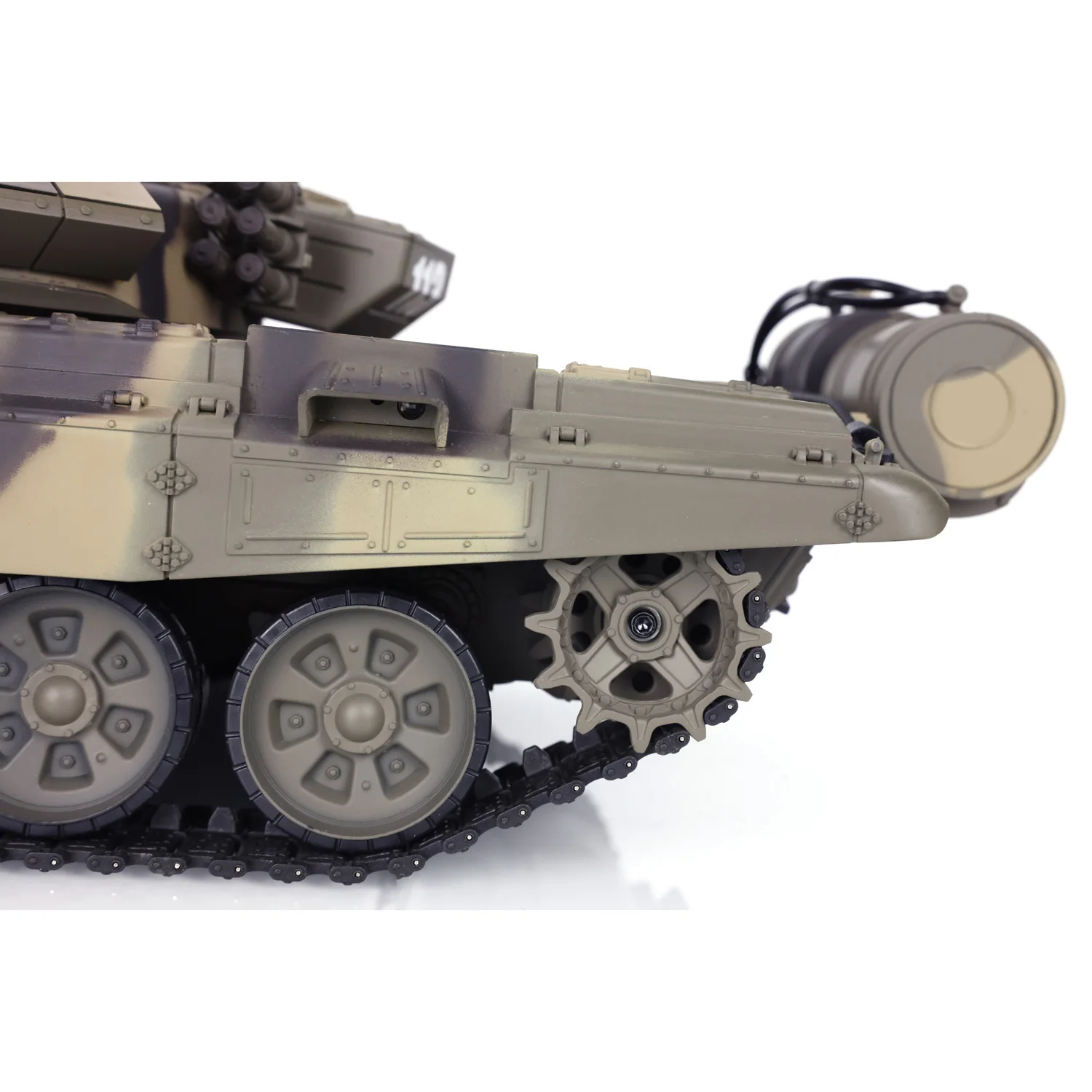 Heng Long 1/16 7.0 Plastic Rusland T90 Rtr Rc Tank 3938 W/ 360 ° Torentje Rode Ogen Geschilderd Geel licht Bb Pellet Rook TH17844-SMT4