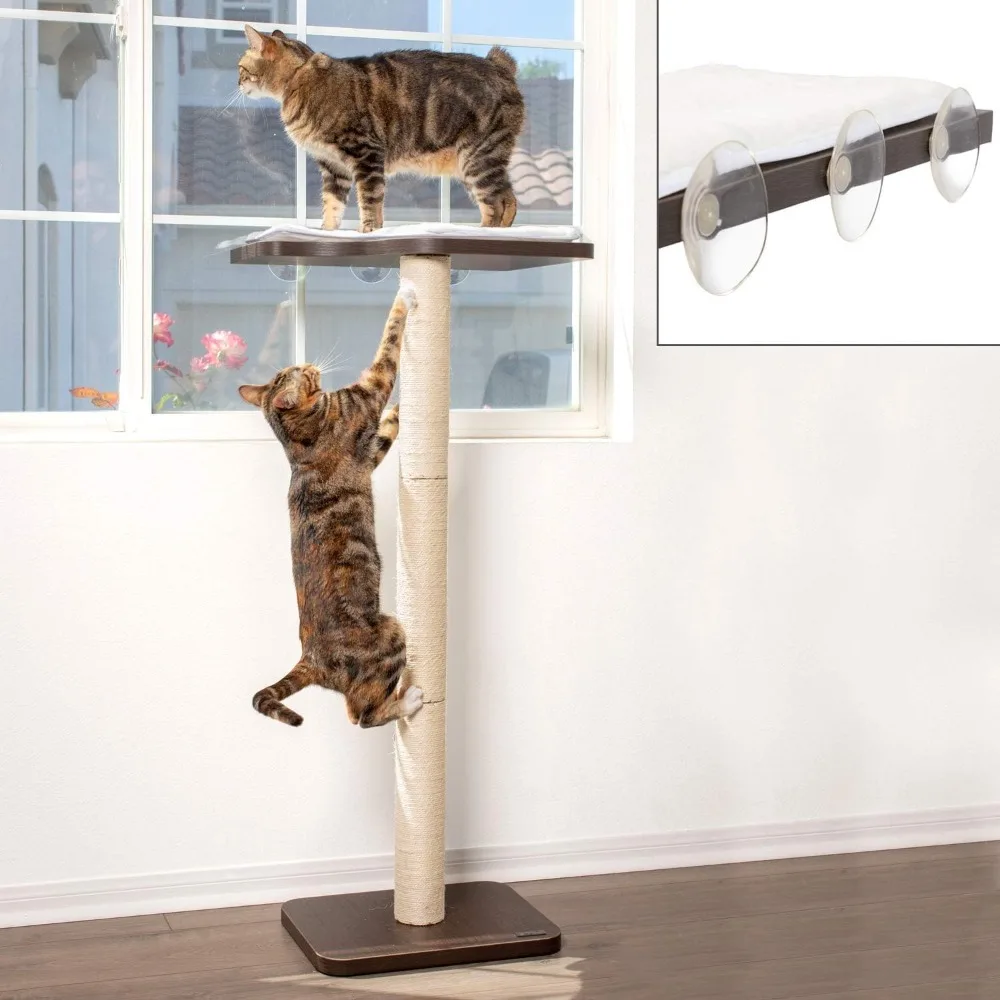 Ultimate Cat Window Climbing Perch 45” Tall (Tree Sisal Scratching Posts, Modern Design Simply Suctions to Window