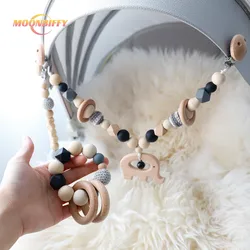 Baby Rattles Wood Teether Baby Bed Hanging Rattles Toy Make Noise Bird Elephant Shape Crochet Beads Bracelet Pram Clip Rattle