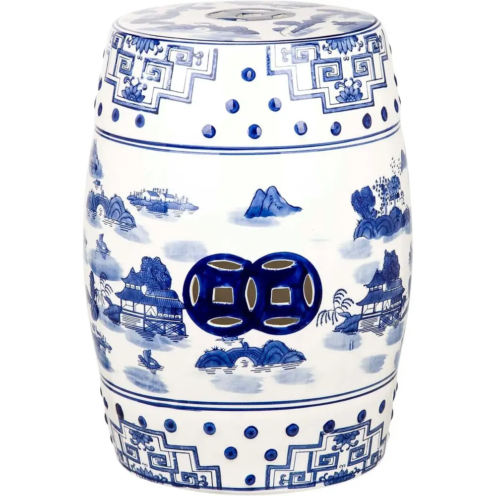 

Glazed Ceramic Blue Mist Chinoiserie Garden Stool from Castle Gardens Collection