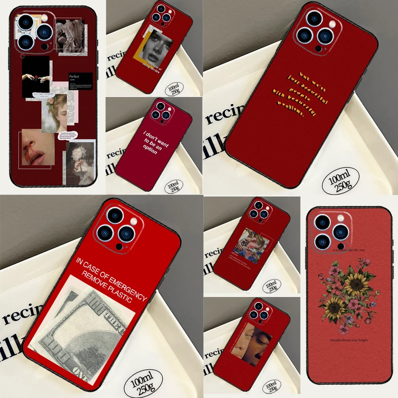 Rote ästhetische Handyhülle für iPhone 16 16e 15 14 12 13 11 17 Pro Max 12 13 Mini 15 16 Plus 17 Air Cover