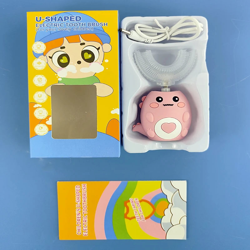 

Детская электрическая зубная щетка с мультяшным дизайном - U-образная силиконовая зубная щетка 360° - Зубная щетка для детей 2-6-12 лет