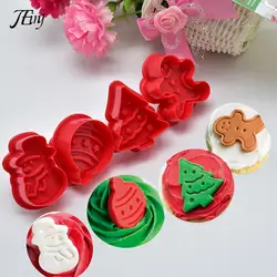 4pcs/set Christmas Cookie Biscuit Mold 3d Cookie Plunger Cutter Diy Baking Mould