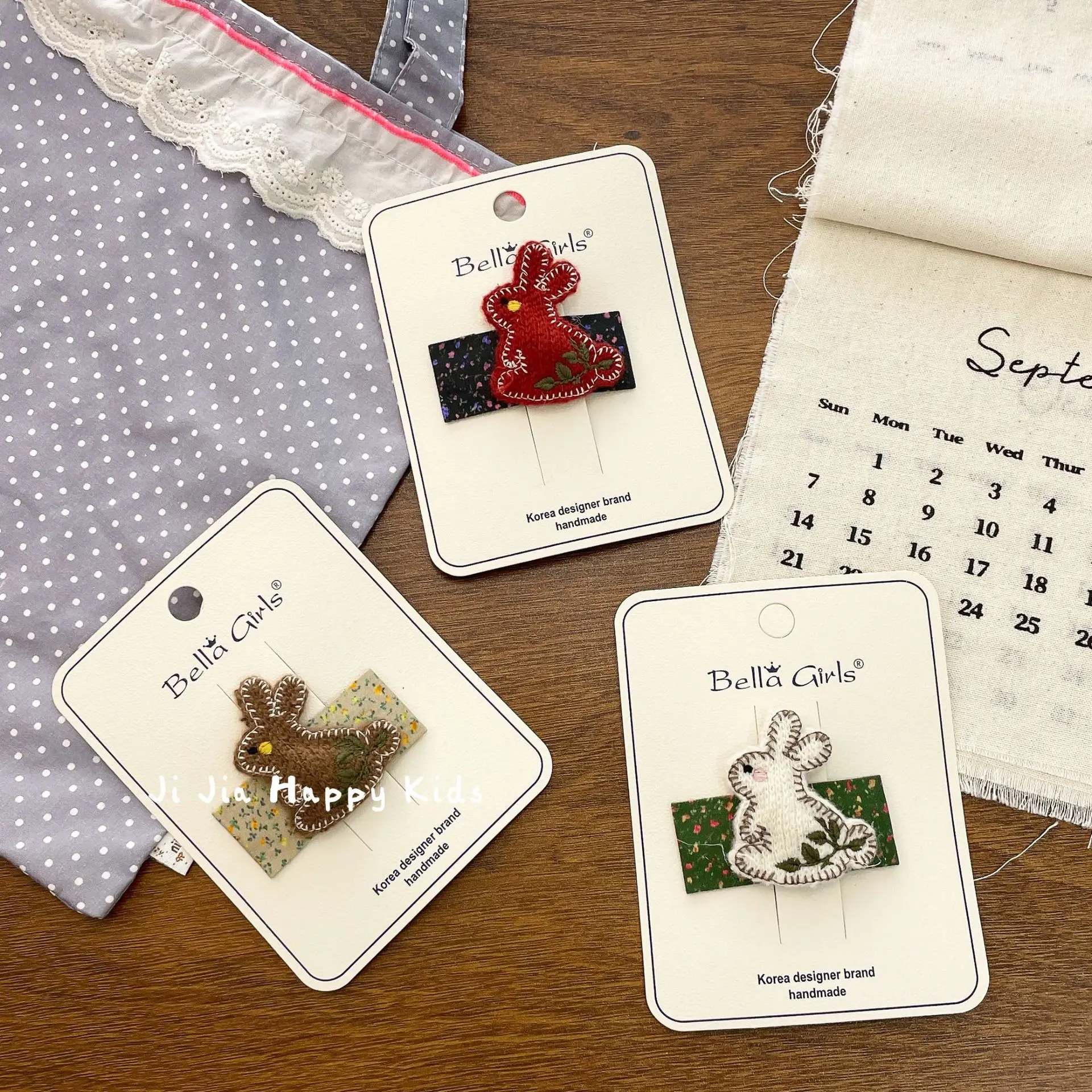 

Милые заколки для волос с вышивкой кролика, детские заколки BB с мультяшным котенком, нежные боковые аксессуары для волос для девочек