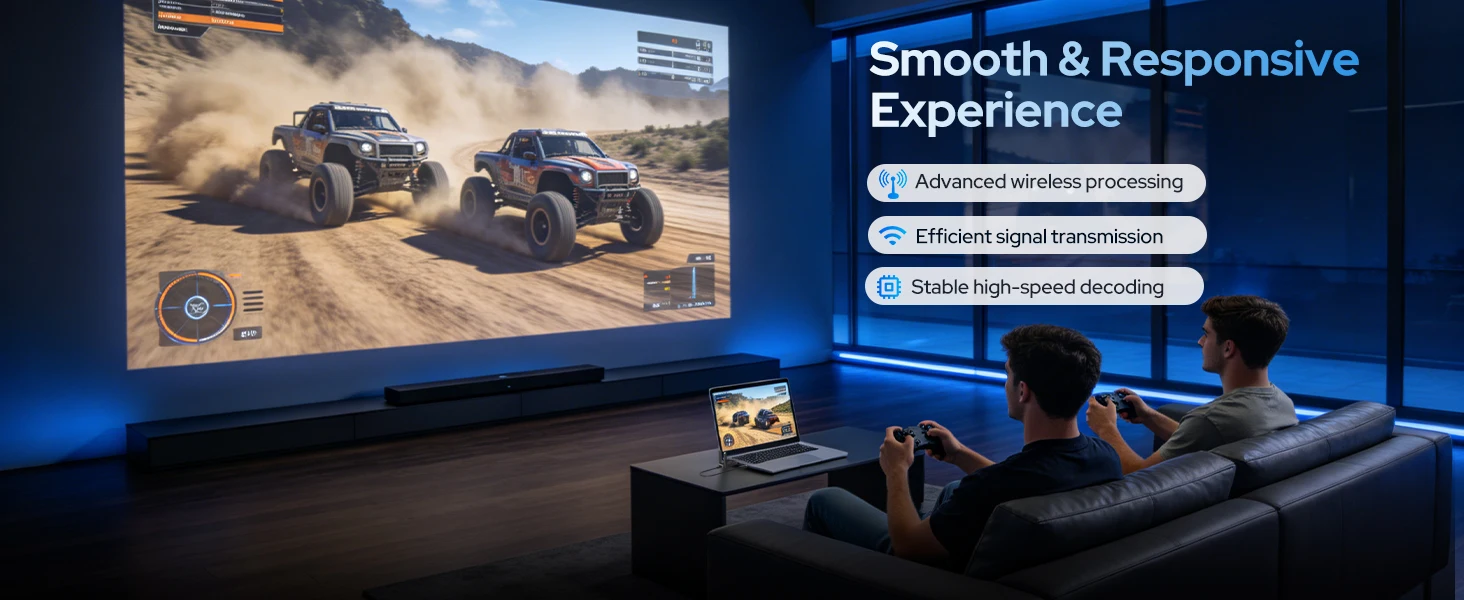2026 Wireless Transmitter and Receiver, 492FT Long Range Extender, Low Latency & Stable Connection, Streams Video Wirelessly from Netflix, Laptop, TV Box, Camera to Multiple Screens & TVs