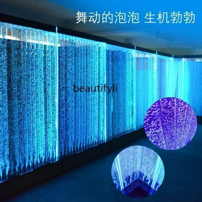 Large acrylic screen water curtain wall flowing water bubble creative fish tank aquarium entrance partition can be customized