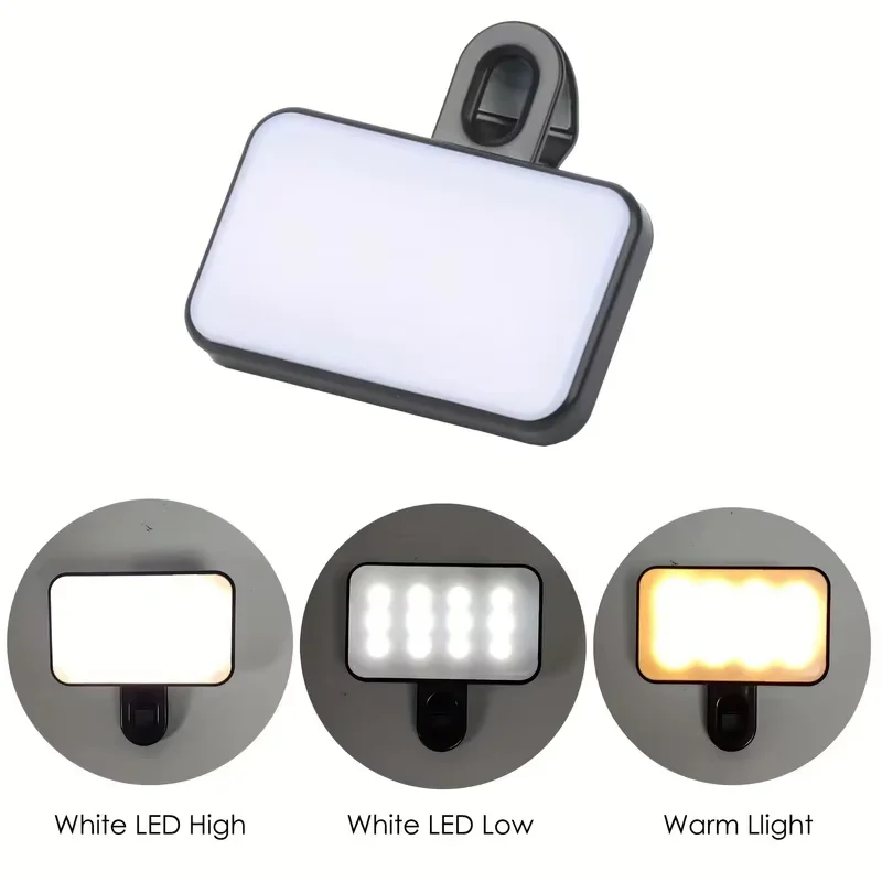 Mini luz de relleno para selfies con 3 modos de color y clips de brillo ajustables para fotografía de su teléfono o computadora Luz LED