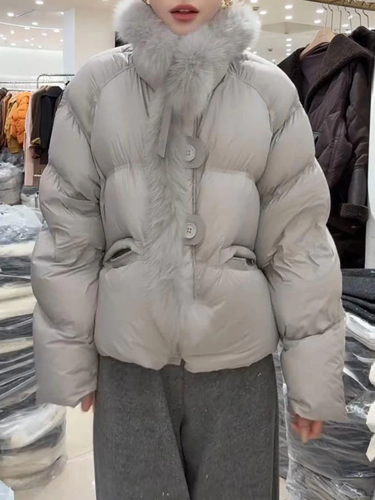 

Новая зимняя женская утепленная куртка из хлопка с меховым воротником, легкое роскошное пальто-дафлкот с комбинированными вставками, модное для повседневной носки