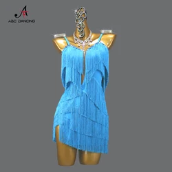 New Blue Latin Dance Skirt Sexy Lady Cha-Cha Dress Ballroom Sports Practice Wear Prom Costume Girls Line Suit Cabaret Customized