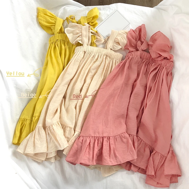 Children Summer Girls Casual Dress Solid Sleeveless Patchwork Ruffles Girls Dresses Clothes Square Collar Folds Princess Dress