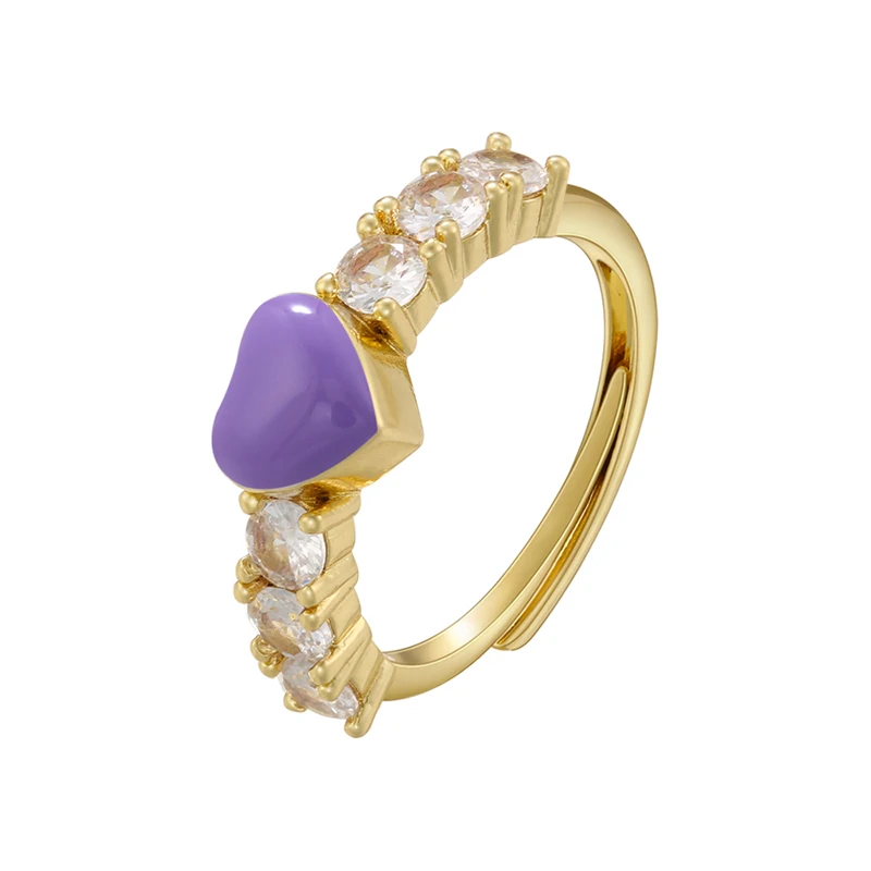 ZHUKOU heart shape rings for women enamel chain shape opening Couple rings Brass Cubic zirconia Quicksand ring wholesale VJ520