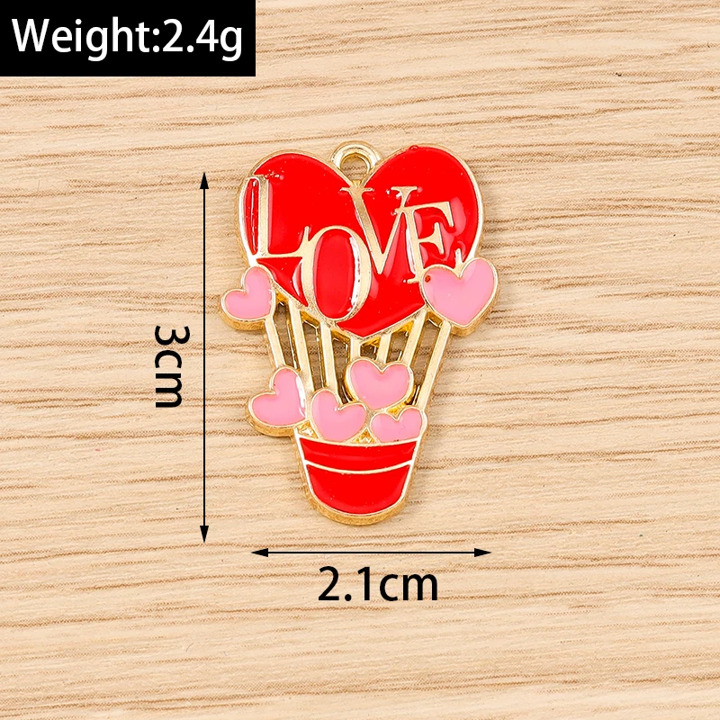 Tusember 10 Stück Neue Legierungs-Romantik-Valentinstags-Charms Rote Liebesherz-Anhänger für DIY-Armband-Schlüsselanhänger-Schmuckherstellung – Detail 10