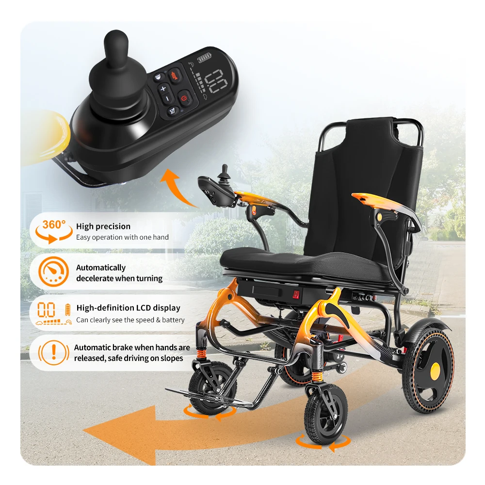 Faster Response Strong Brushless Motorized Carbon Aluminum Electric Wheelchair Portable Lightweight Power Wheelchair Electric