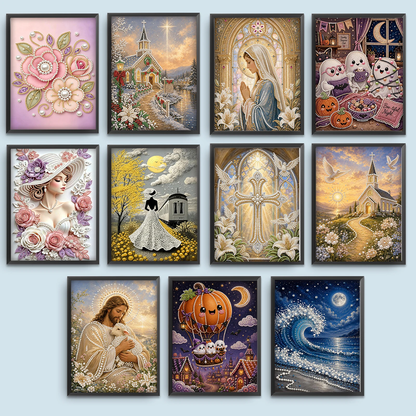 DIY Pearl Painting Kit Wolf Pattern Resin Bead Art Frameless Canvas 30x40cm Self Adhesive Wall Decor