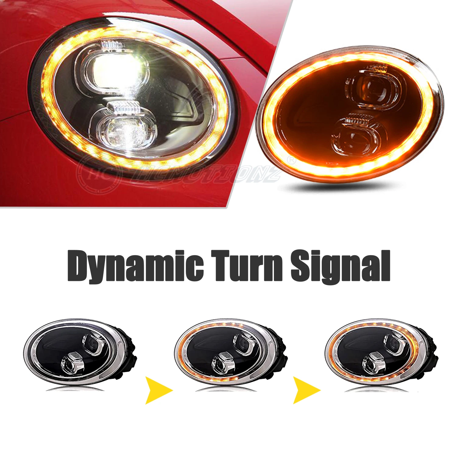 HCMOTIONZ Car Styling Headlights VW 2013-2020 DRL Start UP Animation High Low Beam Accessories Front Lamps for Volkswagen Beetle