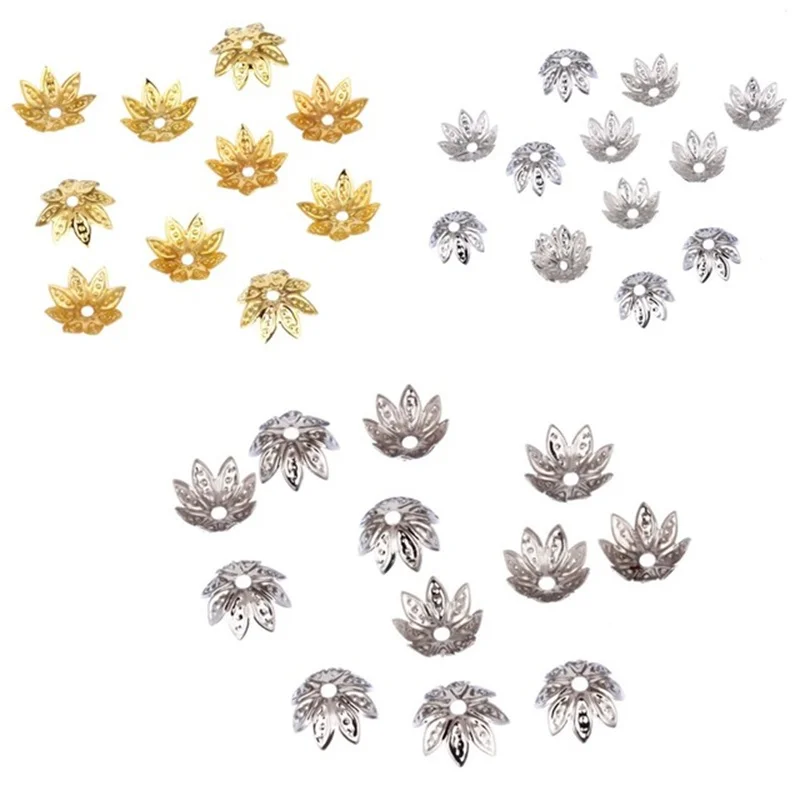 100Pcs 10mm Hollow Flower Metal End Spacer Loose Beads Caps Charms Bead Cups For DIY Earing Jewelry Making Accessories