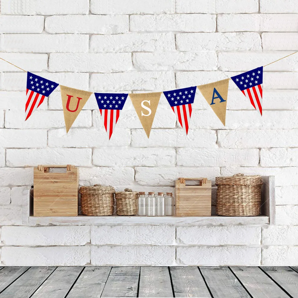 

2 pcs Independence Day Linen Dovetail America Independence Day Banner Usa Usa Pennant Linen Dovetail Banner Party