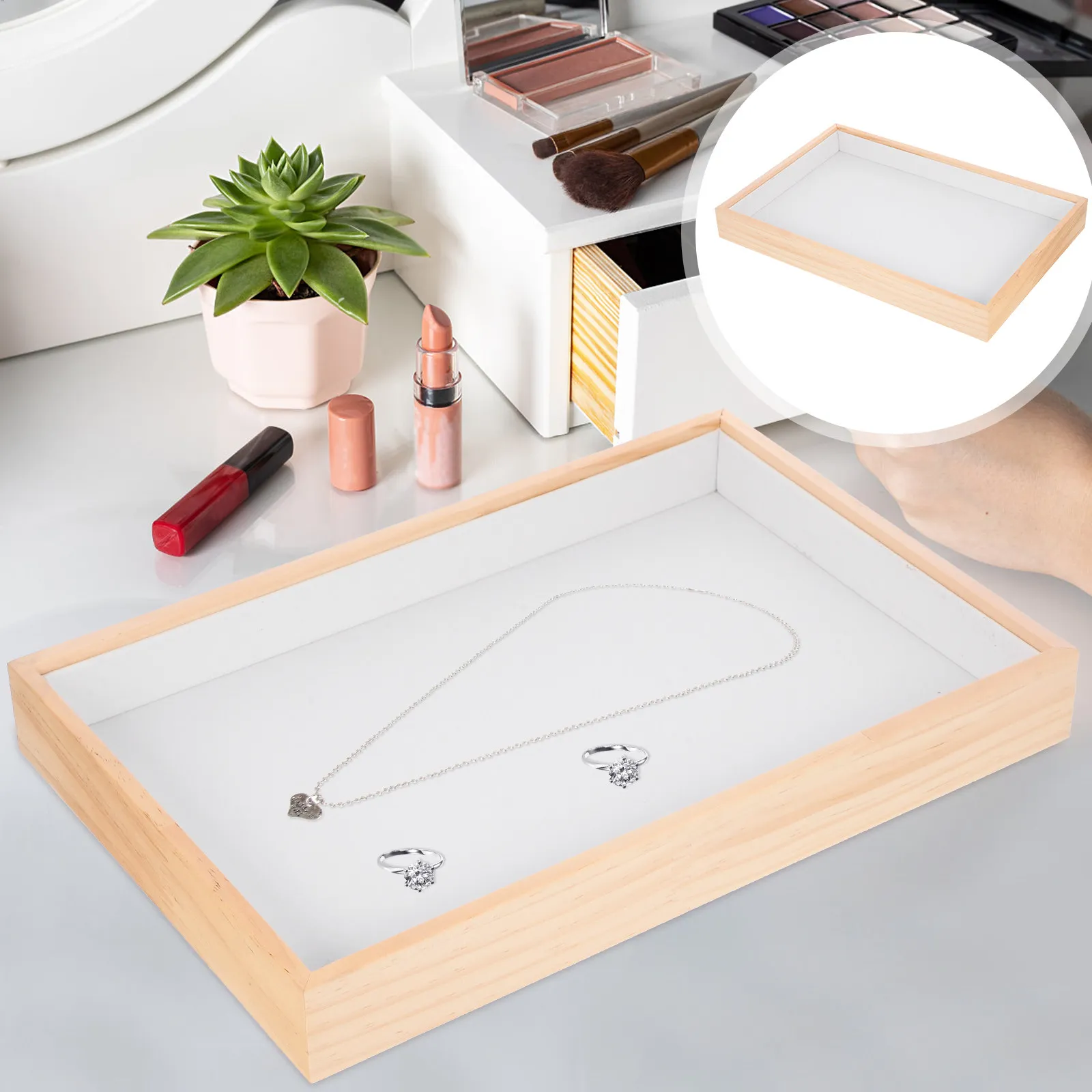 Organizador de joyas, bandeja rectangular pequeña para almacenamiento de joyas, superficie suave resistente al desgaste para exhibición de pendientes, collares y pulseras