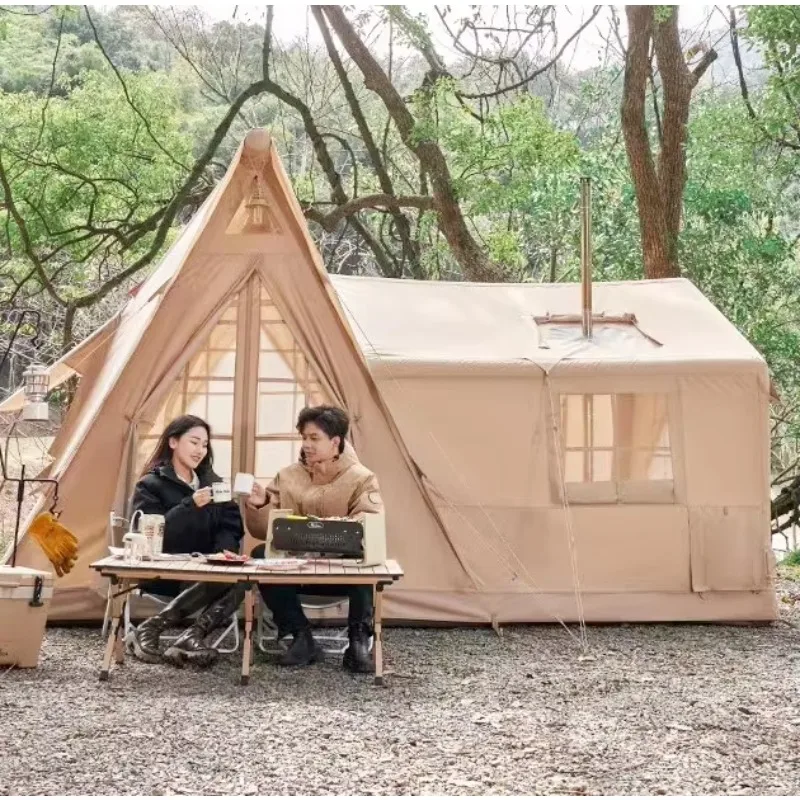 Outdoor Camping Four-season Portable Waterproof Inflatable PVC Oxford Tent Two Room New Design Sand Green in Stock