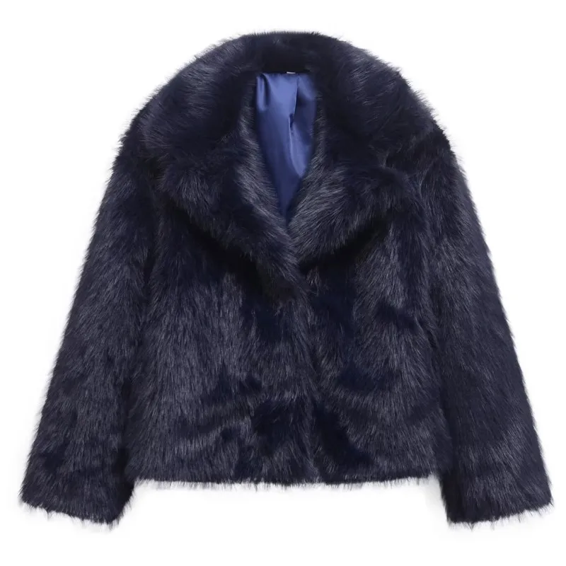 

2025 женская зимняя куртка в стиле ретро с лацканами и длинными рукавами из искусственного меха, шерстяная куртка, верхняя одежда, теплые плюшевые пальто, повседневная уличная одежда, топы