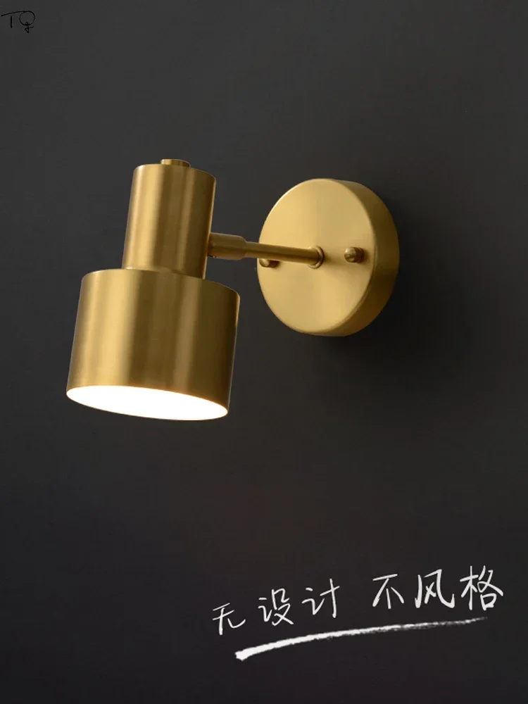 Nordic Gold Luste Copper Led Wall Lamp Pull Switch Simple Adjustable Wall Sconces Light Fixtures Toilet Living Room Bedroom Bar