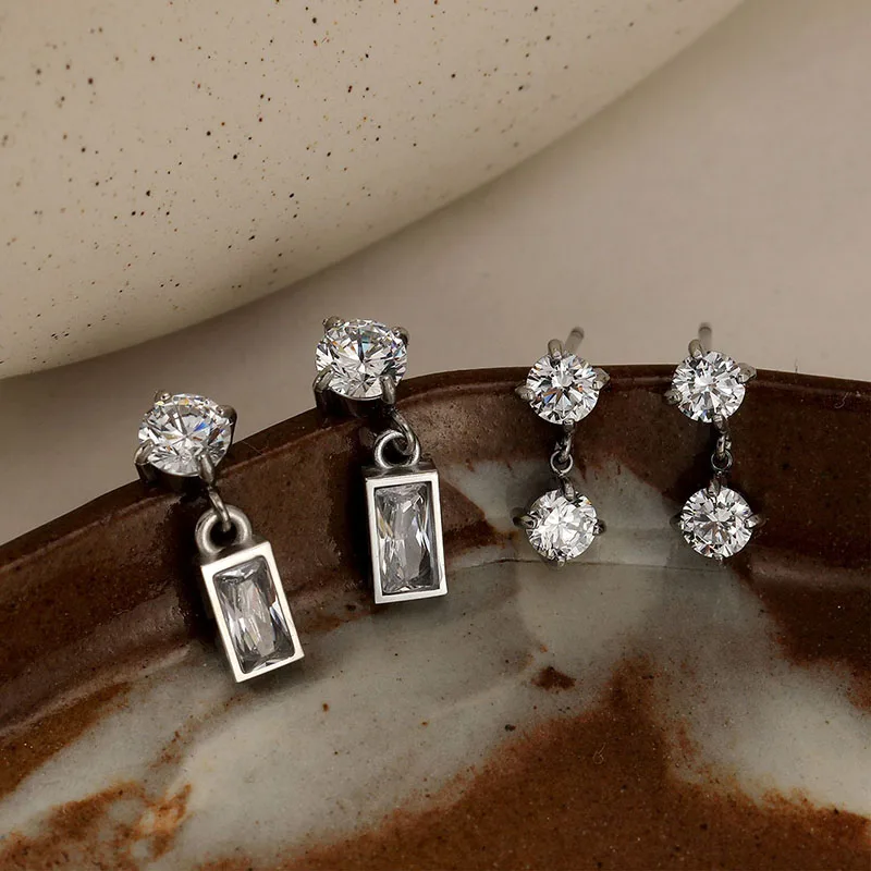 أقراط دائرية مربعة الشكل من حجر تشيكوسلوفاكيا للنساء أقراط لطيفة صغيرة أنيقة هندسية بسيطة من الفولاذ المقاوم للصدأ