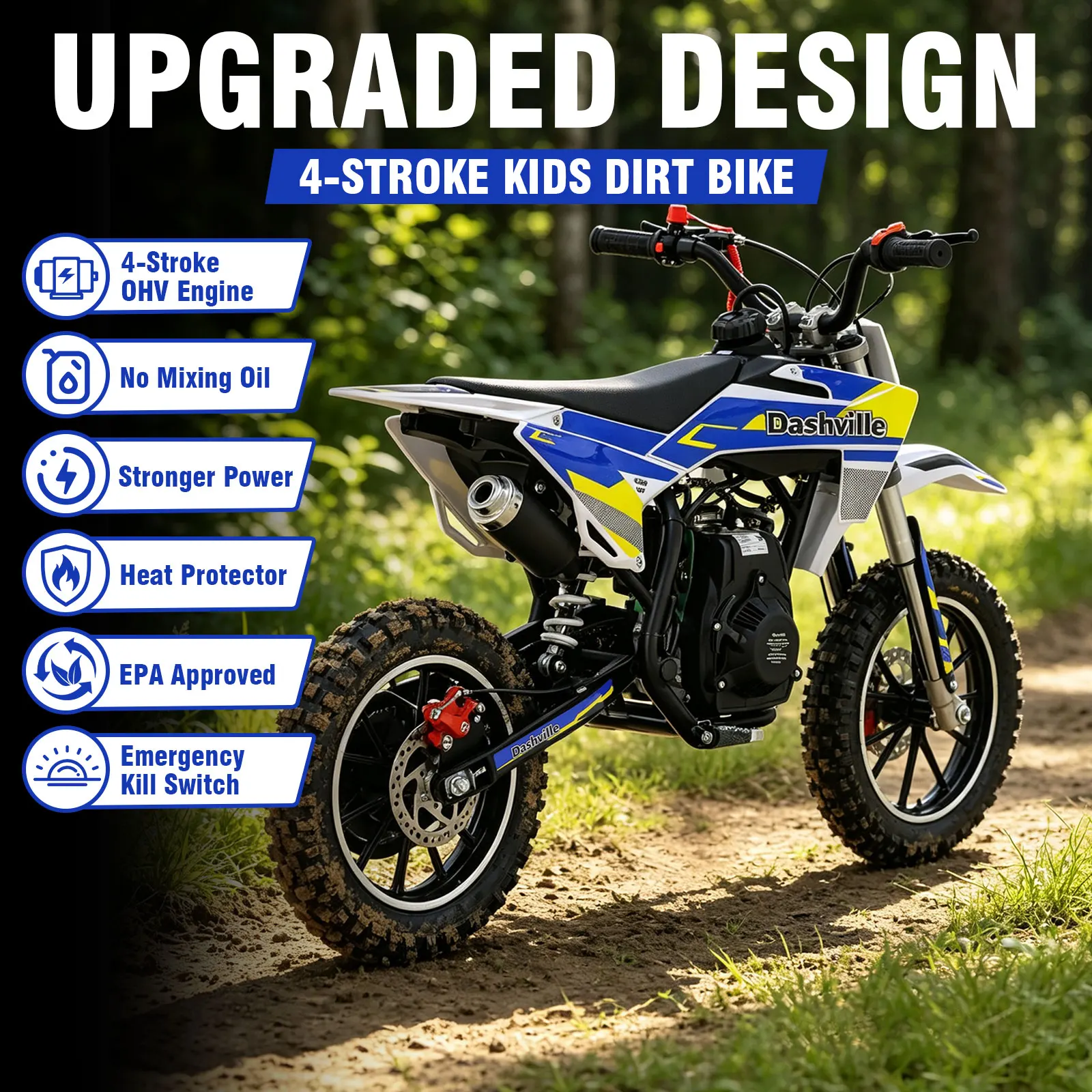 Dashville 55cc 4-Stroke Gas-Powered Mini Dirt Bike Children Dirt Bike Kids Off-Road Motorcycle Parents Gift for Kids