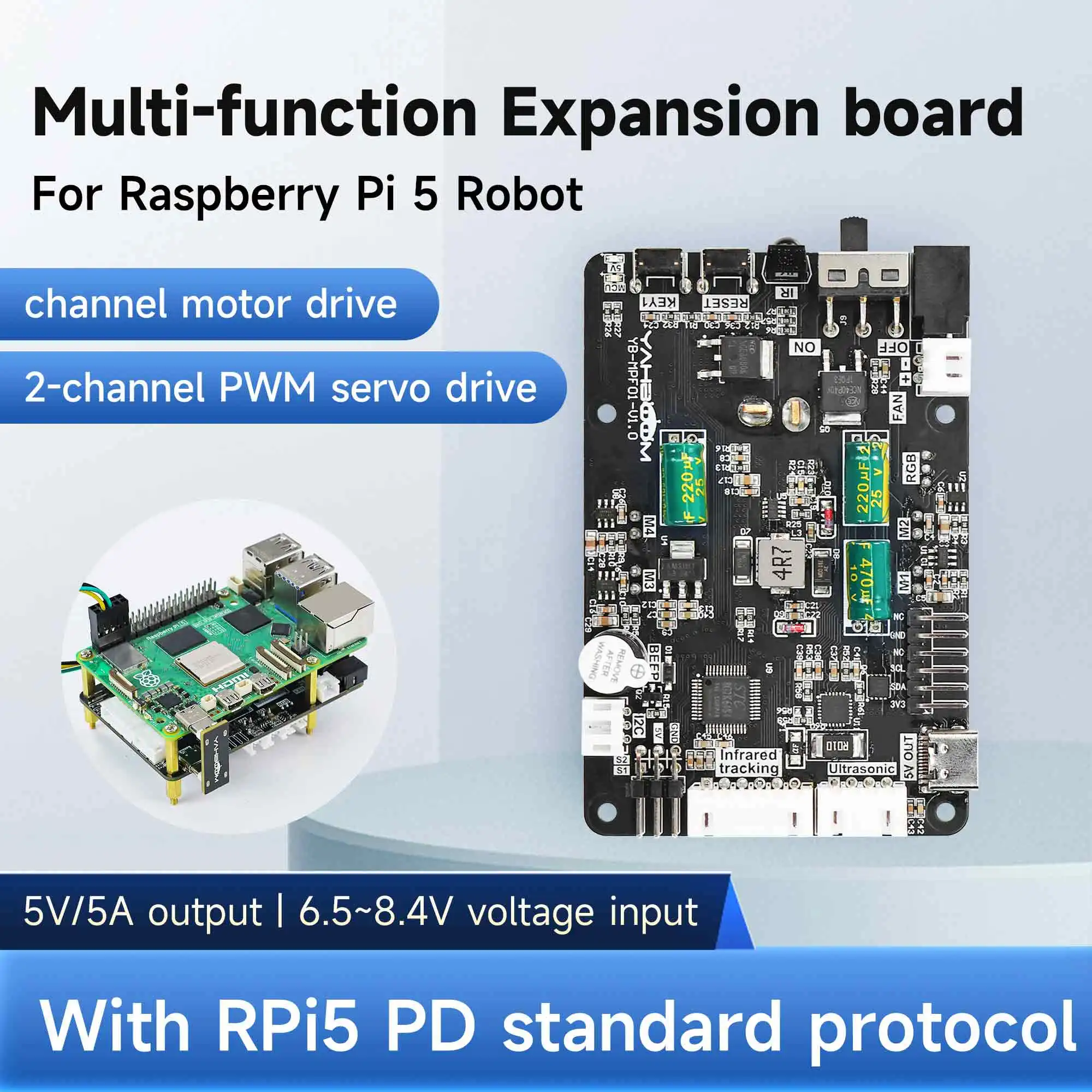 Yahboom Robot Expansion Board Kit with Sensor Servo Motor Drive Interfaces Support DIY Electronic Projects for Raspberry Pi 5