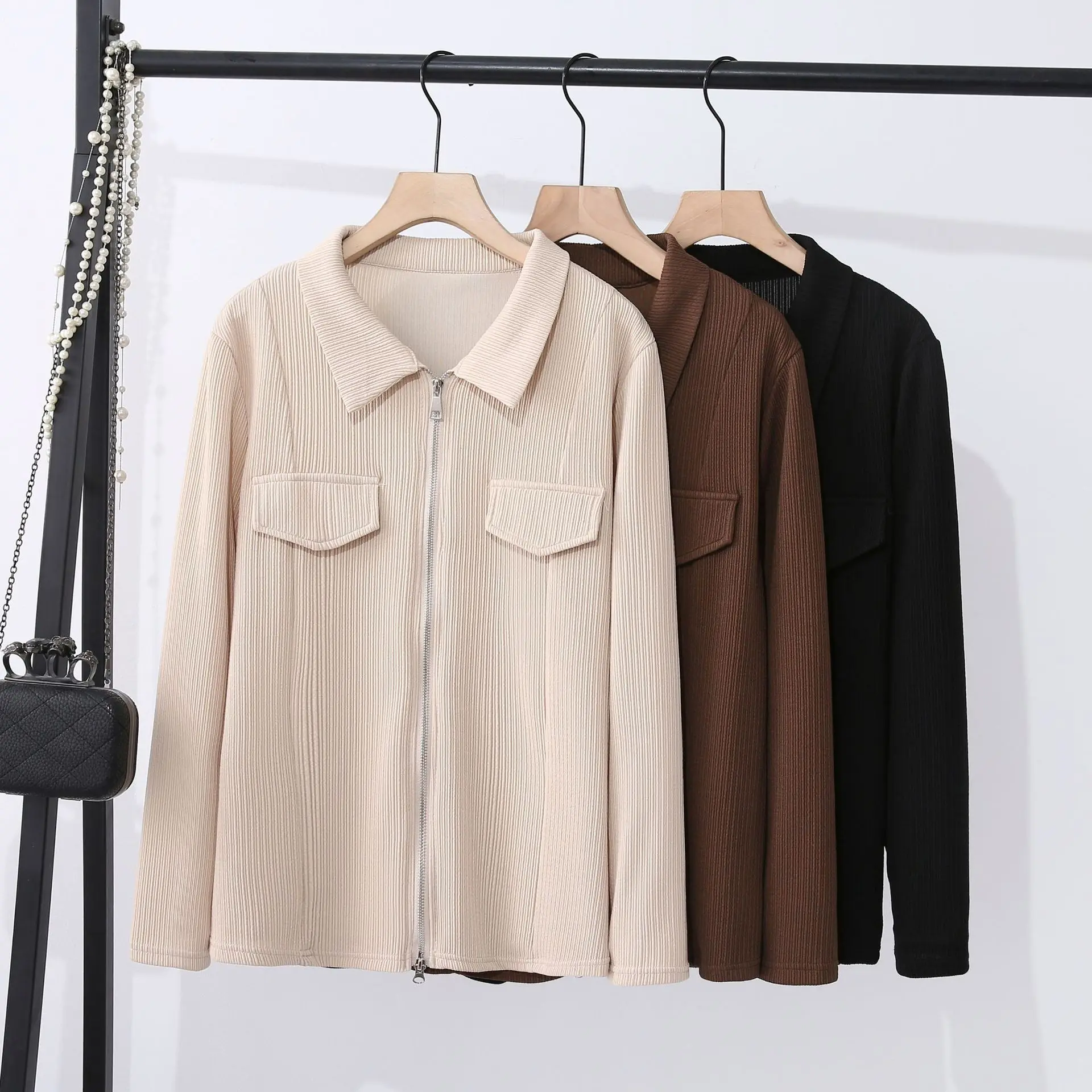 Fashion POLO Collar Zipper Shirt Women Plus Size Autumn Winter Casual Clothing Long Sleeve Blouses Solid Color Tops S54 2331