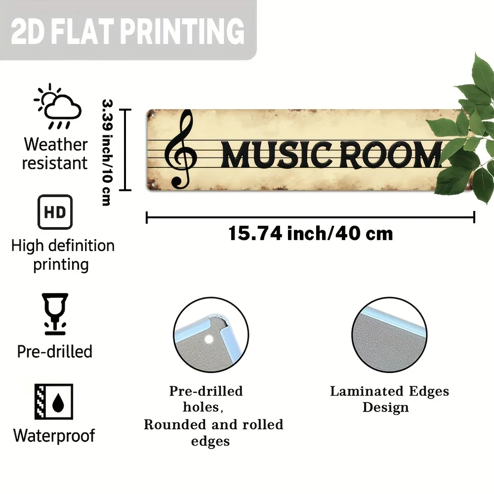 2D Flat - 2D Plane Retro Metal Music Wall Decor - 1pc with Notes And Treble Clef,Farmhouse Decor, No Electricity Required
