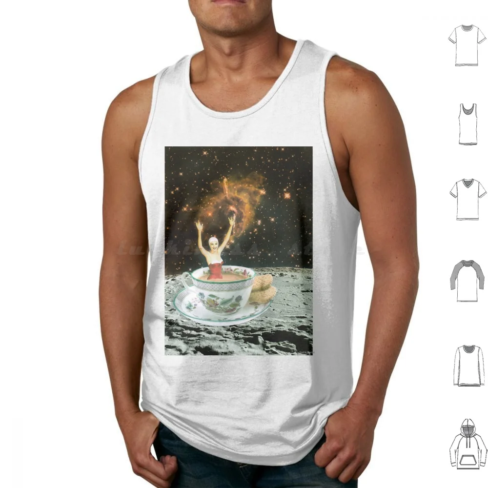 Take Me Away Tank Tops Print Cotton Collage Collage Art Tea Kitchen Cup Of Tea Cuppa British England Space Galaxy Collage