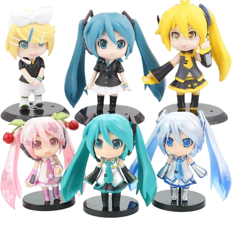 6pcs Q Version Hatsune Miku Figures Kawai Cute PVC Figures Toys Desktop Car Decoration Anime Manga Neighborhood Children Gift