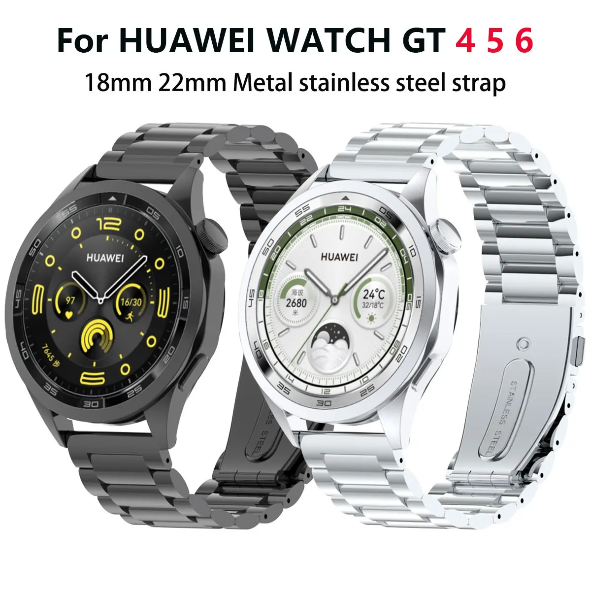 Image of Für HUAWEI Watch GT 4 5 6 Armband, 18mm 22mm Metall Edelstahl Ersatzarmband für Herren Damen, HUAWEI WATCH GT 41mm 46mm Armband