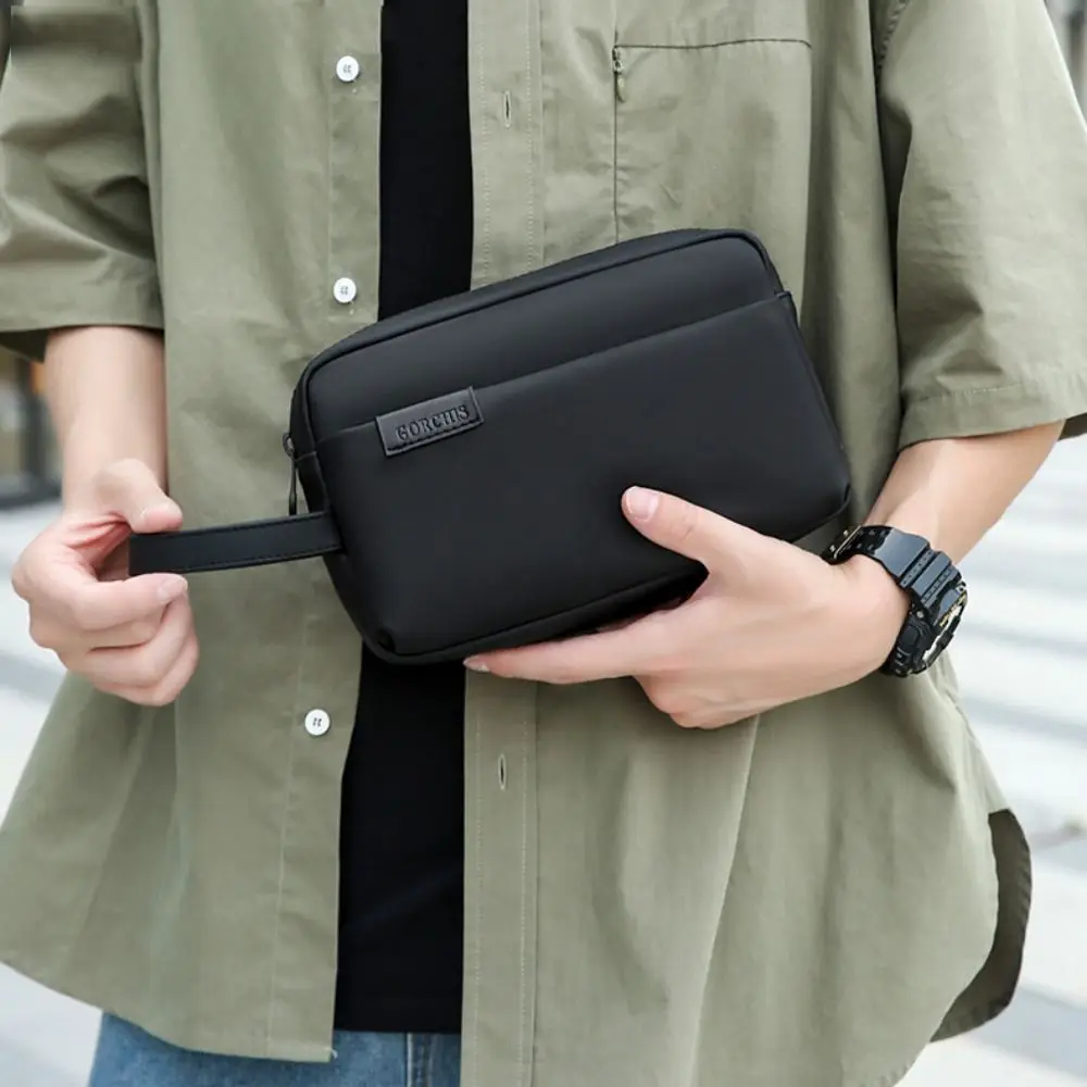 

Retro Zipper Closure Leather Clutch Bag with Lanyard Versatile Business Clutches Multi-layer Waterproof Men's Handbag Outdoor