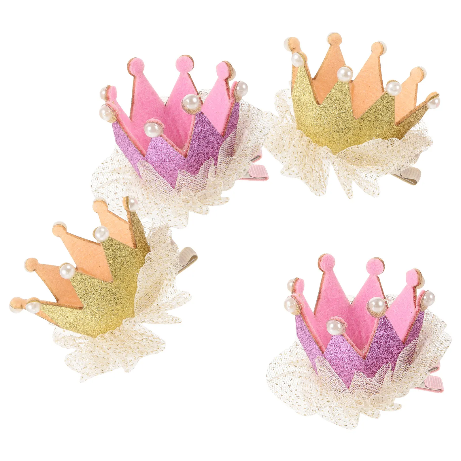 

4pcs Princess Hairpin Crown Accessories for Girls Kids Headdress Hair Decoration Durable Material Sweet Style