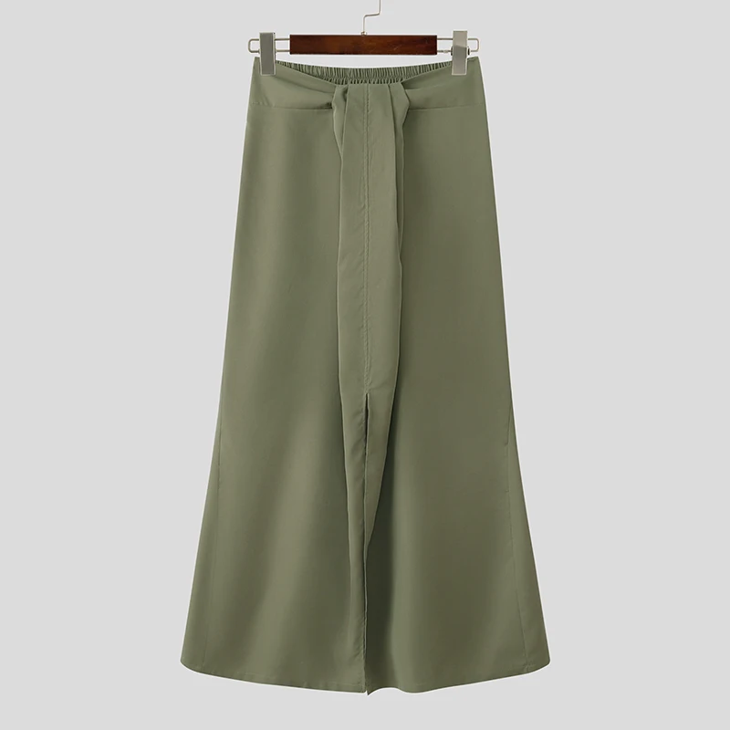 Фото Мужские юбки INCERUN, однотонные, с эластичной талией, повседневные юбки с разрезом для мужчин, стильная уличная одежда, модные мужские брюки 2026, размеры S-5XL