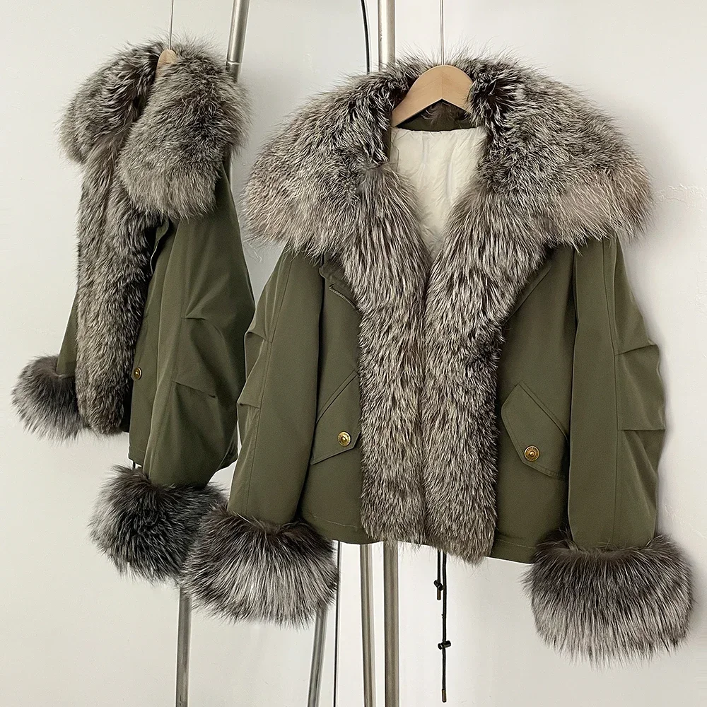 White Duck Down Reality Fur Coat Women New Fox Fur Collar Autumn Winter Fashion Warm Coat Natural Raccoon Fur Puffer Jacket