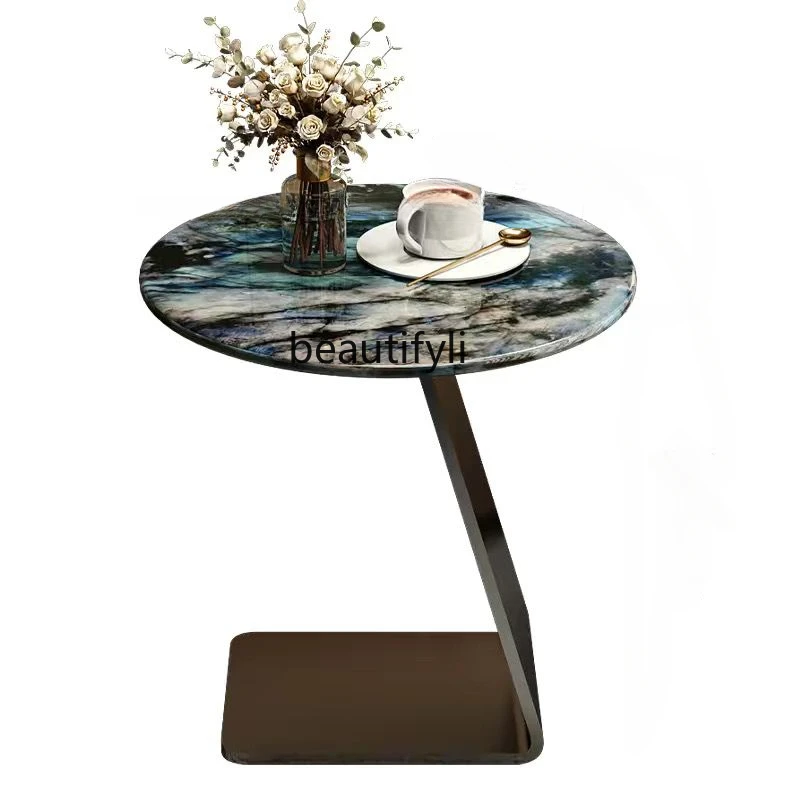 Italian minimalist luxury stone coffee table round sofa edge light luxury designer modern simple small tea table