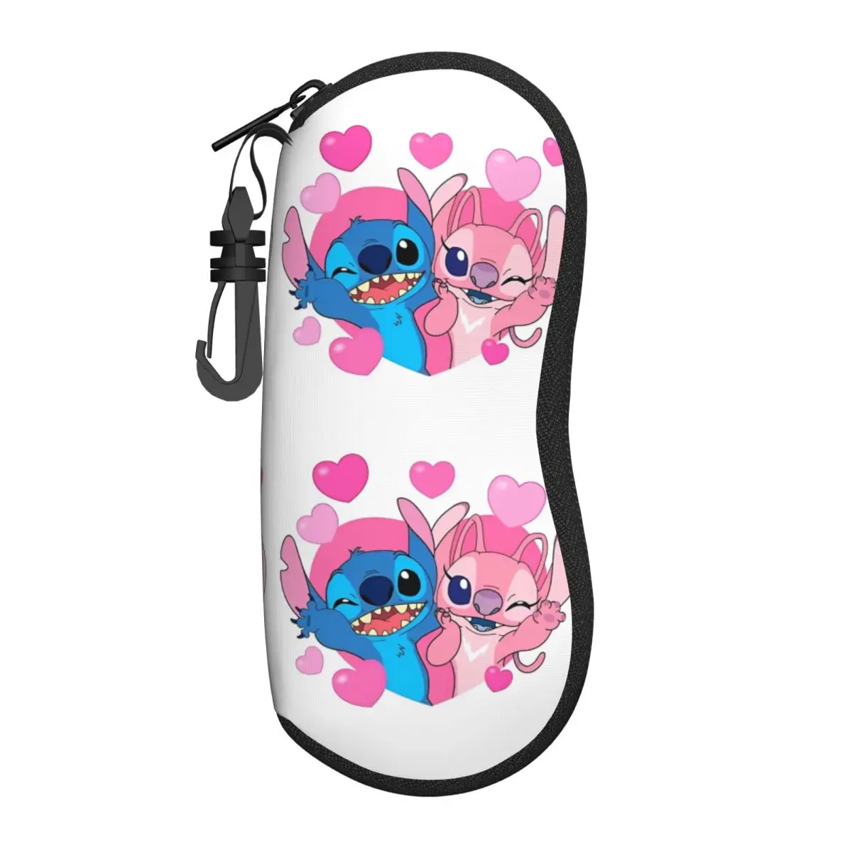 Kawaii Stitch And Angel Glasses Case Cartoon Comic Outdoor Sunglasses Pouch For Men Women Eyewear Storage Zip Eyeglass Protector