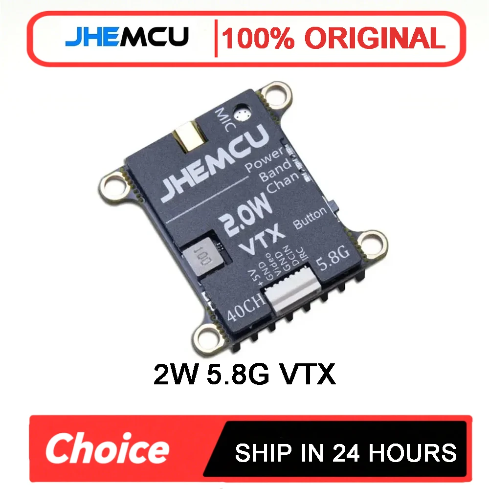 JHEMCU 2W 5.8G VTX 40CH Adjustable FPV Transmitter 2-6S 30.5X30.5mm for RC Airplane FPV Long Range