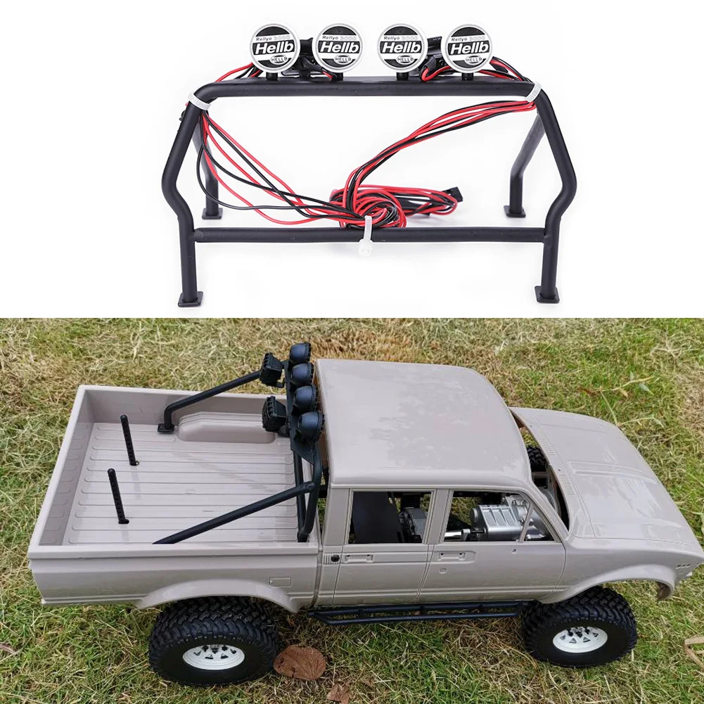 RC Car Metal Roll Cage Bucket with LED Lights Children RC Car Toys Hellb Letter Roof Rack Roll Cage for Remote Control Car Parts
